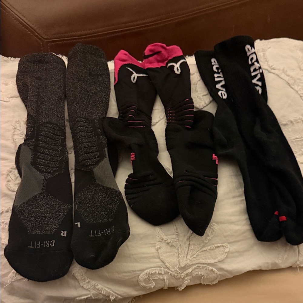 Active USA Black and Nike elite Pink Athletic Socks and black and grey elite